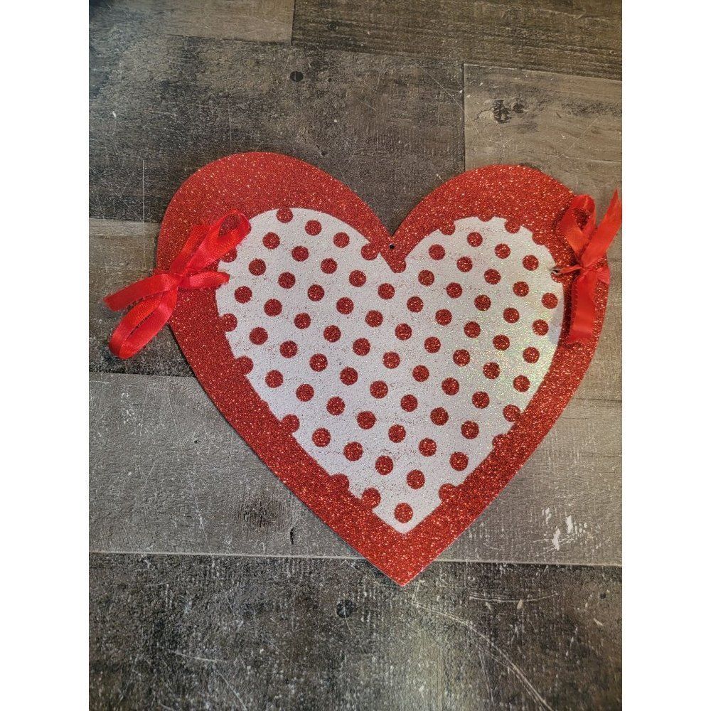 Valentine's glitter heart red polka bow‎ decor sign